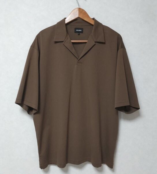 【未使用】BEAMS メンズ 半袖 スキッパー ポロシャツ L ブラウン
