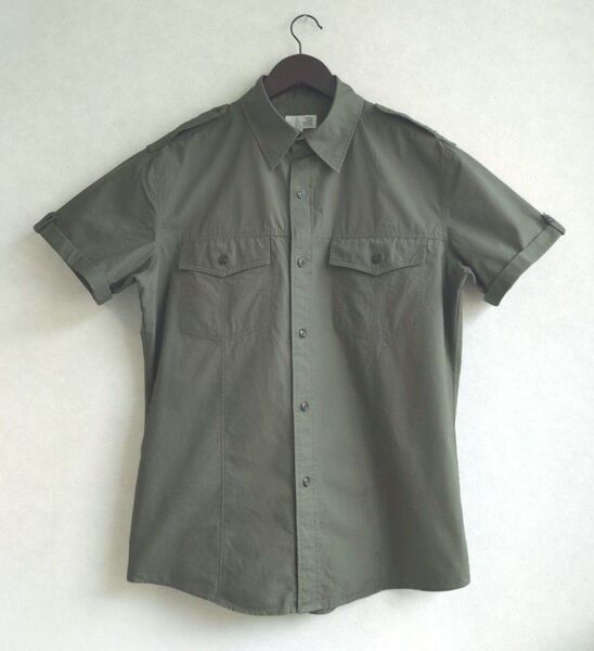 【極美品】GREEN LABEL RELAXING メンズ 半袖 コットン ワークシャツ L モスグリーン