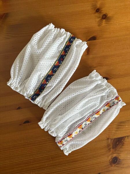 犬用スヌード★メッシュニット ホワイト 刺繍リボン(ヨット) Lサイズ 2点セット ハンドメイド