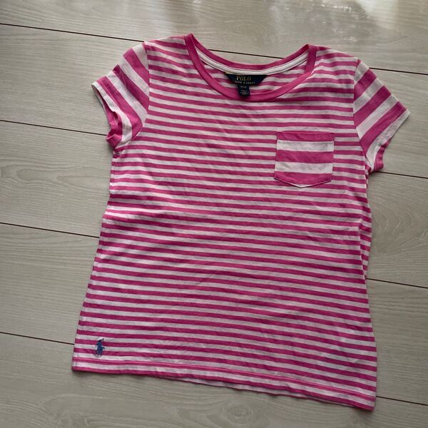 POLO ラルフローレン ボーダー 半袖Tシャツ ピンク 140