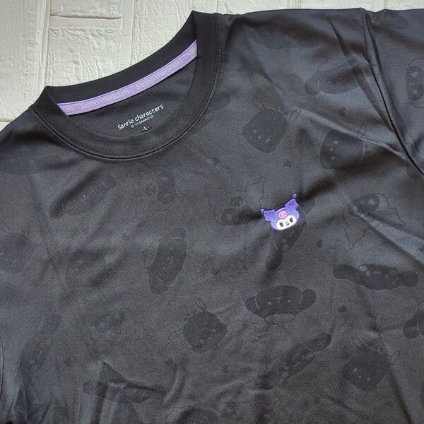 【新品】タグつき クロミ メッシュ半袖Tシャツ サイズL ブラック 総柄デザイン 吸水速乾 UVカット サンリオキャラクターズ