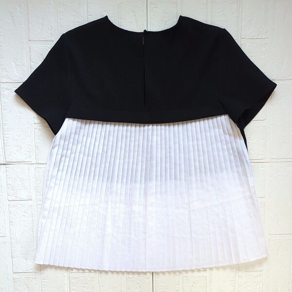 【美品】ZARA ザラ バックプリーツ 半袖切り替えカットソー ブラック サイズL トップス