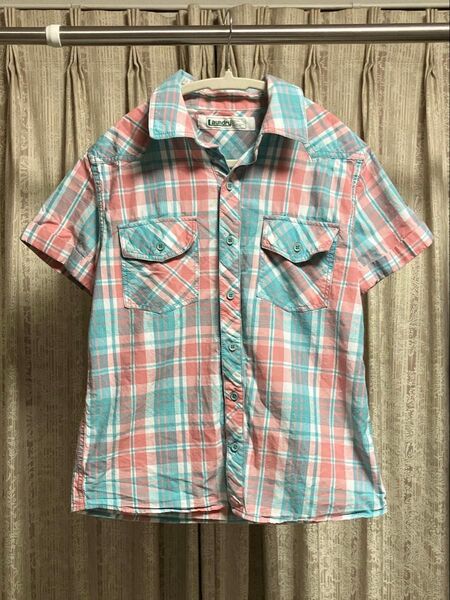 Laundry 半袖チェックシャツ(ピンク/エメラルドグリーン/白)中古