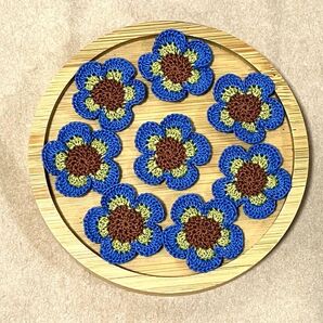 10個セット 手編みモチーフ 花 ブルー系
