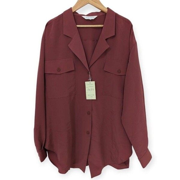 長袖 シャツ バーガンディ L ロング ブラウス ワインレッド Christ church