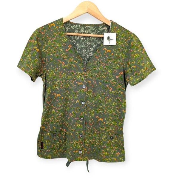パパス マドモアゼルノンノ 花柄 グリーン カーキ 半袖 Tシャツ M