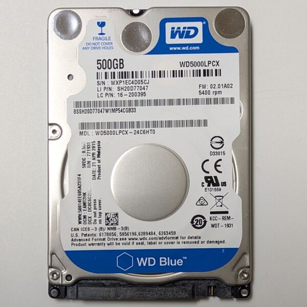 WD HDD 2.5インチ 500 GB 使用時間 619時間