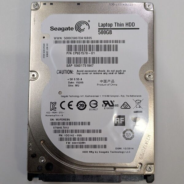 Seagate HDD 2.5インチ 500 GB 使用時間 1051時間