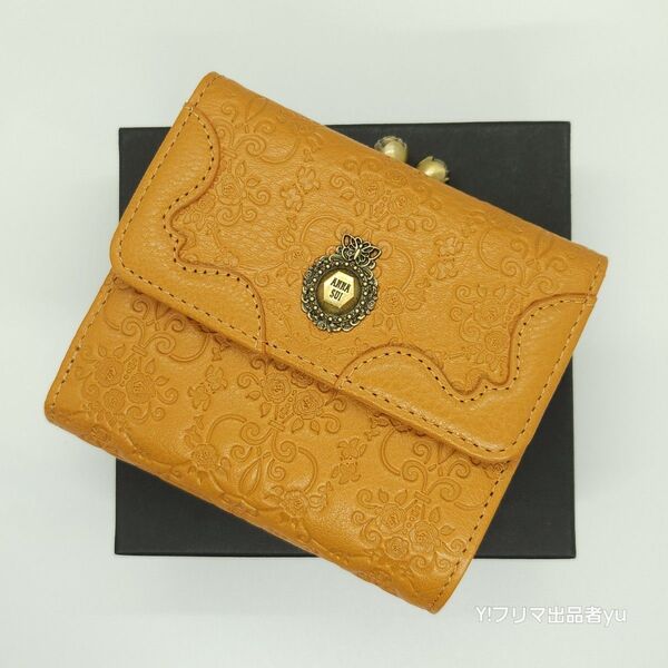 新品 ANNA SUI ヴィンテージローズ ガマ口 折り財布 イエロー 黄色 バラ ばら 未使用 アナスイ