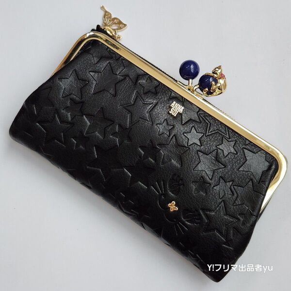 新品 ANNA SUI プレイングキャット ガマ口 がま口 長財布 ブラック 黒色 未使用 アナスイ 猫 ネコ