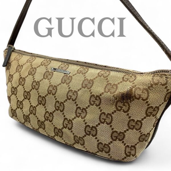 GUCCI グッチ アクセサリーポーチ ハンドバッグ ワンショルダー ポーチ GGキャンバス ロゴプレート