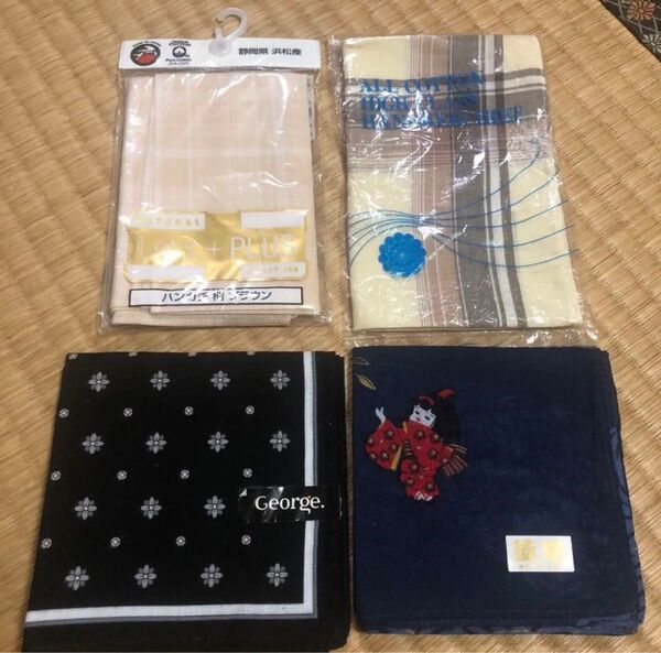 新品紳士用ハンカチ日本製藍染等4枚★格安