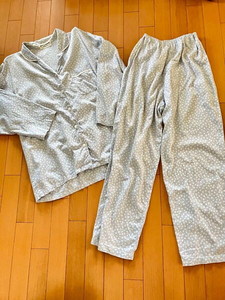 パジャマ★上下セット★花柄★L★水色★入院★介護★前開き★訳あり