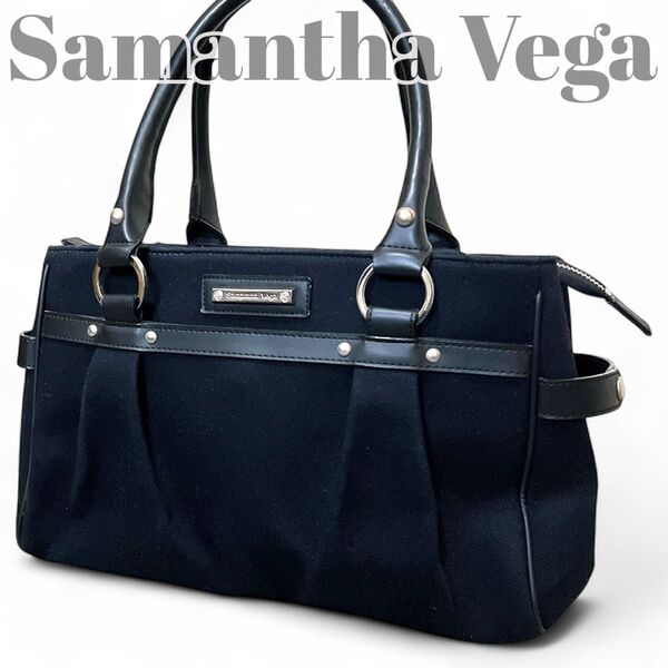 美品 Samantha Vega サマンサベガ バッグ キャンバス トートバッグ ハンドバッグ 黒 ブラック