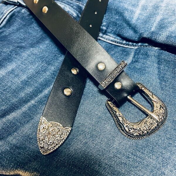 ウエスタンベルト レザー ブラック 黒 vintage ヴィンテージ アメカジ 古着 レディース メンズ スタッズベルト