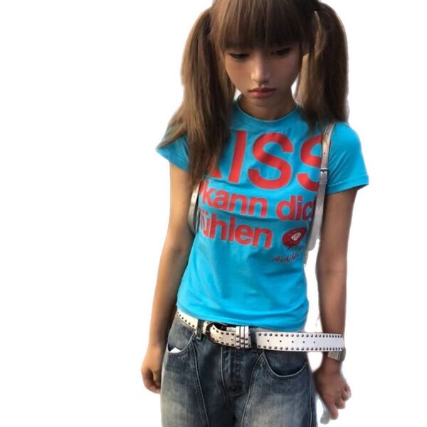 sサイズ Y2K ピチT Tシャツ 平成 ギャル グランジ ロゴT 英字プリント トレンド 半袖 カジュアル