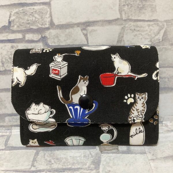 ハンドメイド 猫柄 財布 黒訳あり