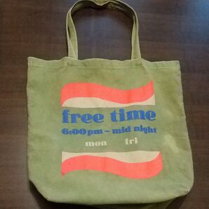 Free time キャンバストートバッグ グリーン ロゴ