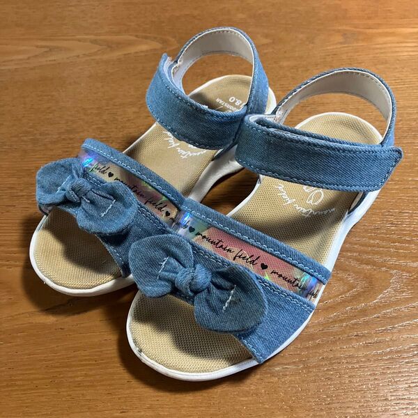 ムーンスター キッズ サンダル 女の子 デニム リボン 18cm