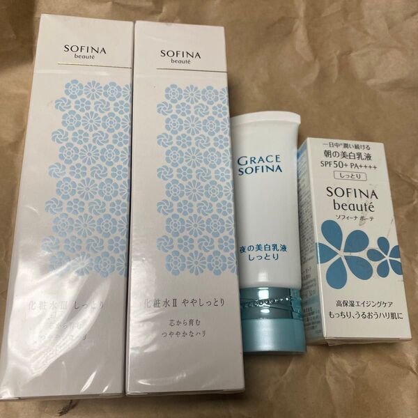 【4点セット】SOFINA 化粧水 しっとり ややしっとり 朝乳液 夜美容液 現品見本の訳あり保管品未開封