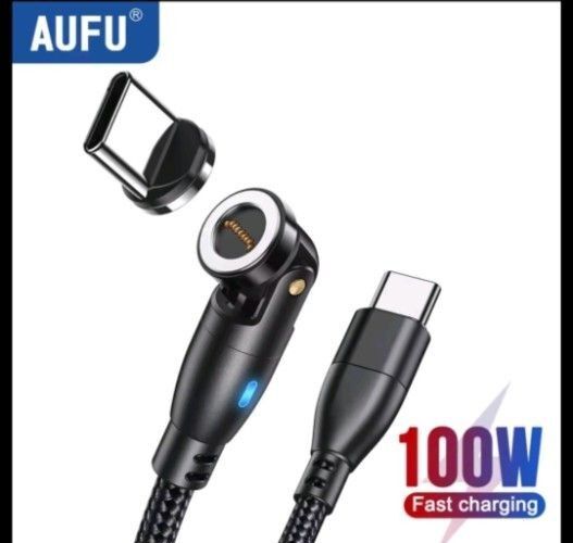 AUFU 9pinマグネット式充電ケーブルL字型180°回転(Type C※PD100W※1.8m)5A急速充電・データ転送対応