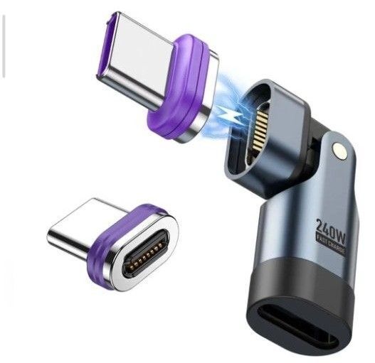 16pin マグネット USB-C 変換アダプタL字型 180°回転(PD240W)Type-C 変換アダプタ×1個 端子×2個