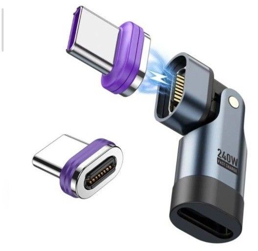 16pin マグネット USB-C 変換アダプタL字型 180°回転(PD240W)Type-C 変換アダプタ×1個 端子×2個