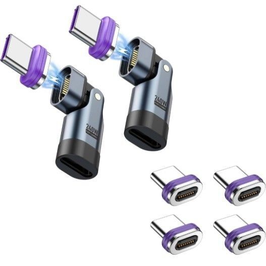 16pin マグネット USB-C 変換アダプタL字型 180°回転(PD240W)Type-C 変換アダプタ×2個 端子×6個