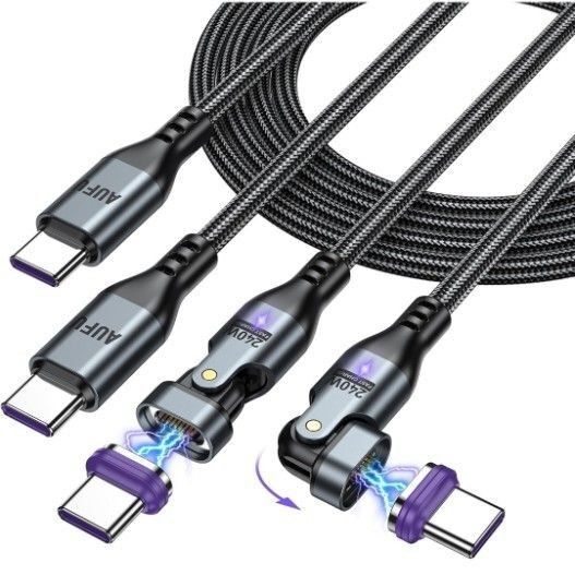 AUFU 16pinマグネット式充電ケーブルL字型180°回転(Type C※PD240W※1.8m)5A急速充電・データ転送対応