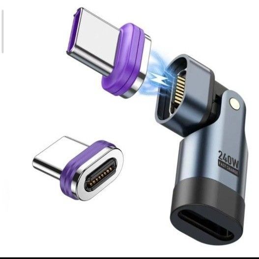 16pin マグネット USB-C 変換アダプタL字型 180°回転(PD240W)Type-C 変換アダプタ×1個 端子×2個