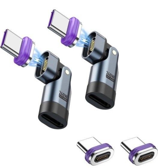 16pin マグネット USB-C 変換アダプタL字型 180°回転(PD240W)Type-C 変換アダプタ×2個 端子×4個