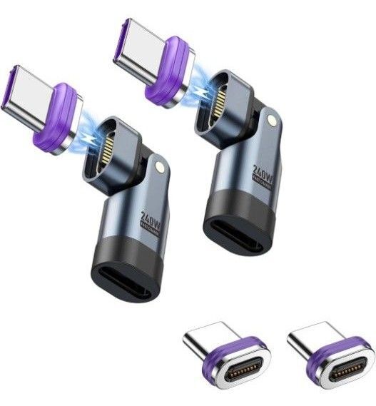 16pin マグネット USB-C 変換アダプタL字型 180°回転(PD240W)Type-C 変換アダプタ×2個 端子×4個