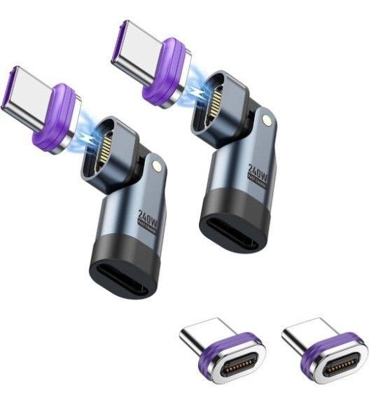 16pin マグネット USB-C 変換アダプタL字型 180°回転(PD240W)Type-C 変換アダプタ×2個 端子×4個