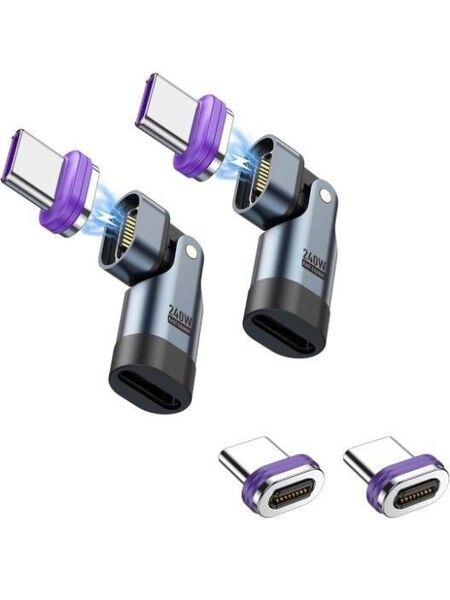 16pin マグネット USB-C 変換アダプタL字型 180°回転(PD240W)Type-C 変換アダプタ×2個 端子×4個