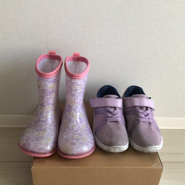 長靴 スニーカー 17 女の子 ラベンダー 花柄 キッズフォーレ セット レインブーツ 上靴 白底