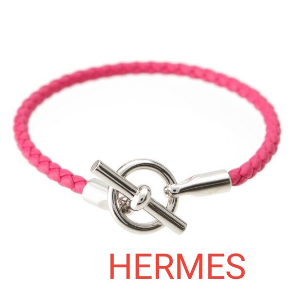 HERMES エルメス◇グレナン レザーブレスレットPINK シルバー金具