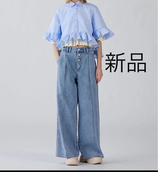 新品 GU ワイドジーンズ by rokh ブルー Sサイズ