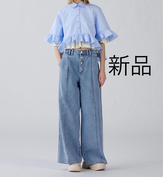 新品 GU ワイドジーンズ by rokh ブルー Sサイズ