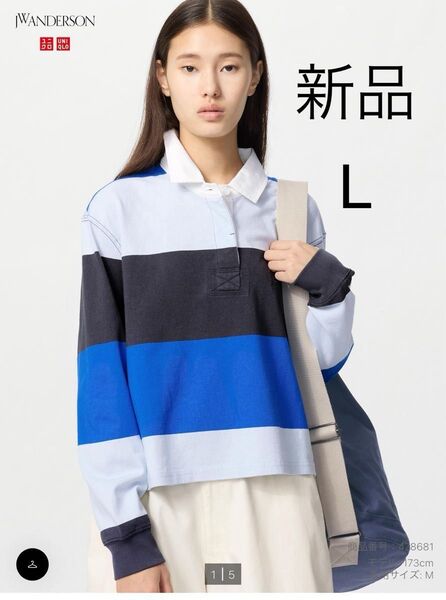 新品 UNIQLO ユニクロ JW ANDERSON ボクシーラガーポロシャツ ブルー L★ レディース 長袖 ボーダー