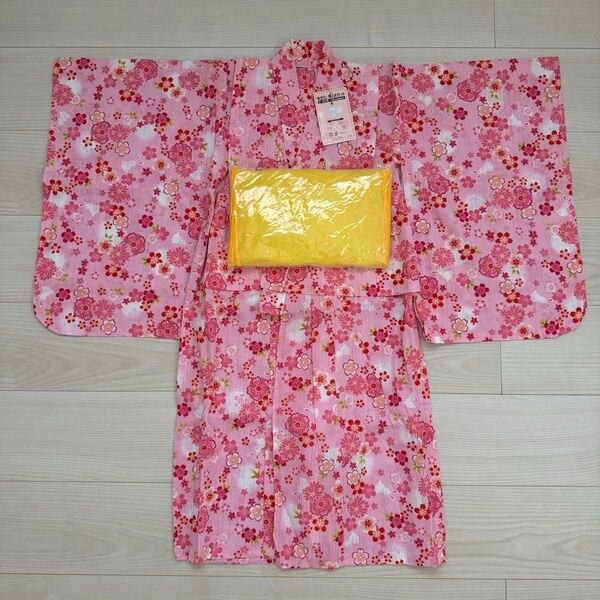 新品 ゆかた 帯 セット110 ピンク 桜 うさぎ 西松屋