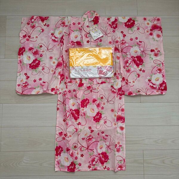 新品 ゆかた 帯 セット120 ピンク 花 西松屋