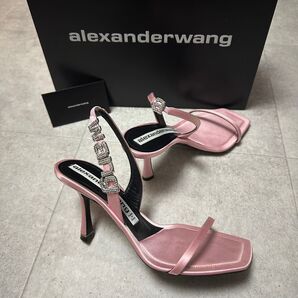 alexanderwang /アレキサンダーワン ラインストーンロゴヒール ミュール サンダル 37サイズ 24cm サテンピンク