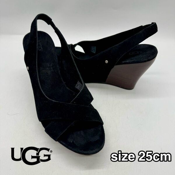 アグ UGG 黒 スエード ウエッジソール サンダル 25cm