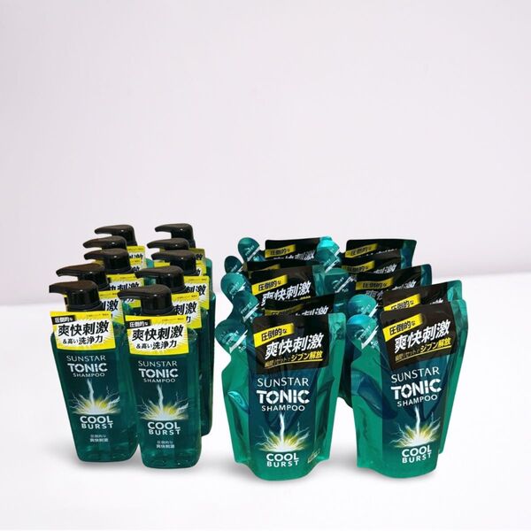 サンスター トニックシャンプー クールバースト 本体ボトル 460ml×10本、詰め替え 340ml×10本