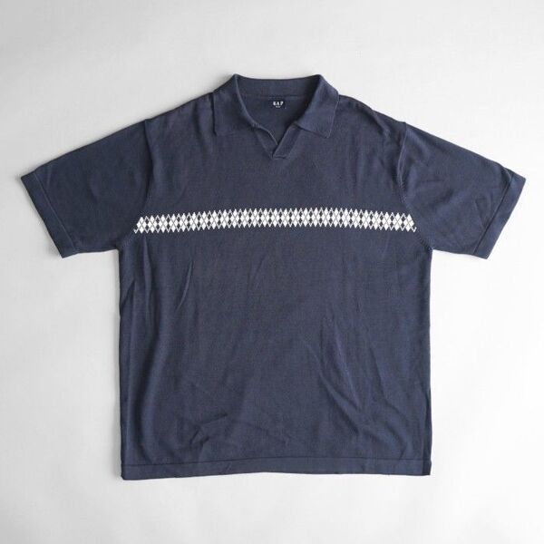 古着 00sビンテージ old gap コットンニット半袖スキッパーシャツ M