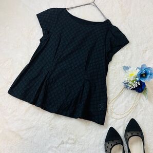 chambre de charmer ノースリーブトップス 刺繍 黒 レディース