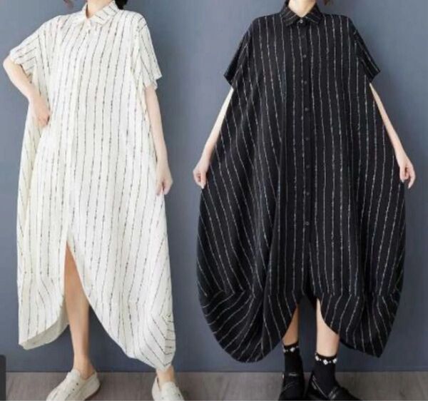 ワンピース 体型カバー ロングワンピース 半袖 バルーン 前開き シャツワンピース 体型カバー ロングワンピース 半袖ワンピース