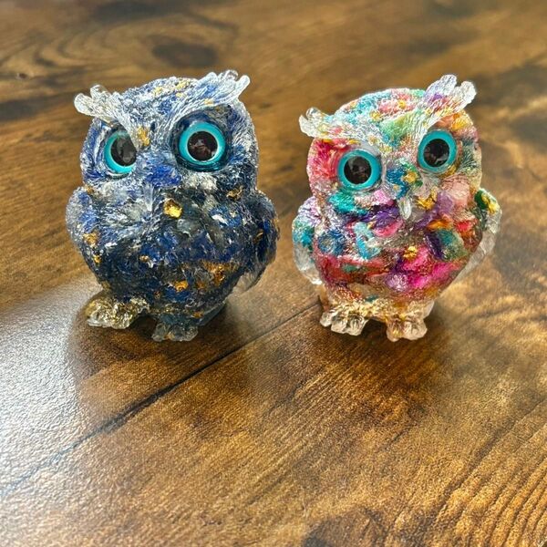 2個セット ランダム フクロウ 天然石 オルゴナイト 縁起物 インテリア オブジェ 開運 縁起物 レジン 置物 スピリチュアル