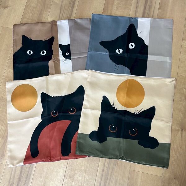 クッションカバー 4枚セット 猫柄 おしゃれ インテリア 北欧 新品 雑貨 クロネコ 猫好き おしゃれ 家具