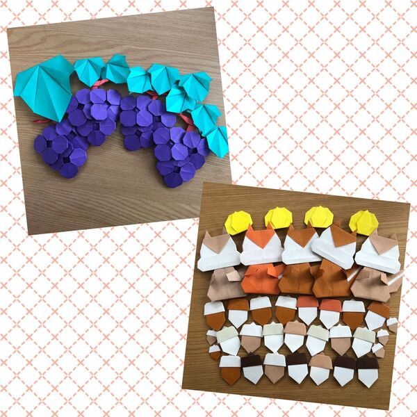 8月9月10月壁面飾り 折り紙ぶどう 壁面飾り 折り紙 ハンドメイド 保育園 幼稚園 施設 掲示板などに
